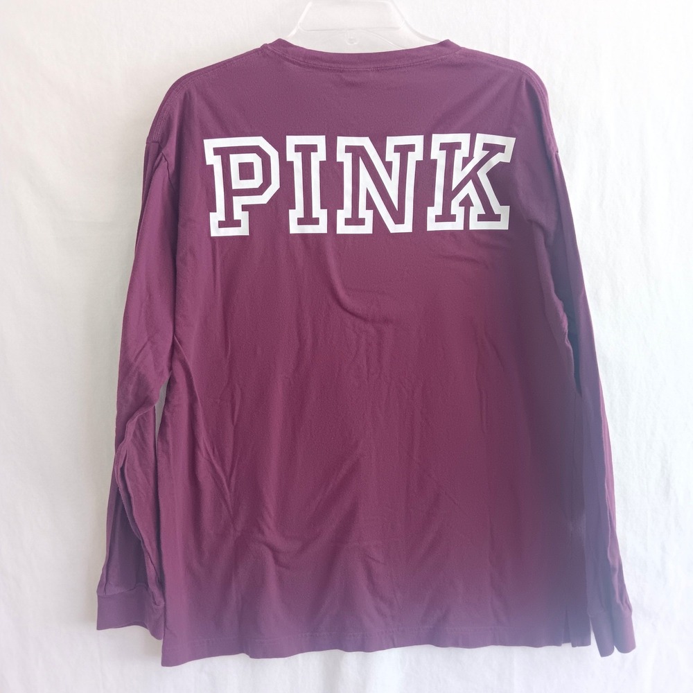 PINK Victoria's Secret Long Sleeve Tee Womens L Burgundy Excellent Pocket Logo